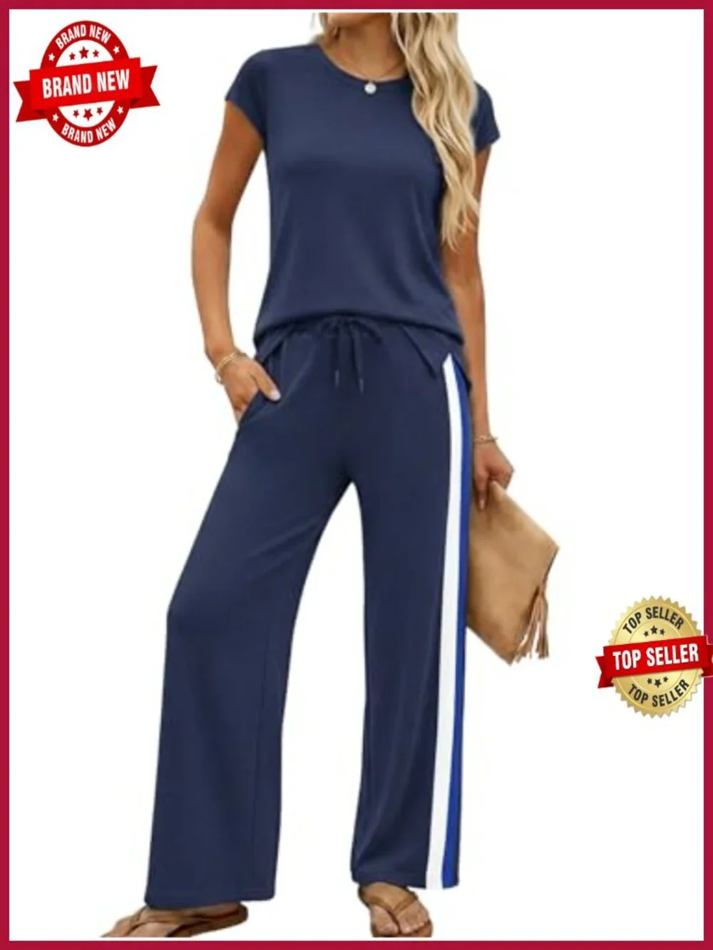 Air Layer 2-Piece Lounge Set with Striped Pants
